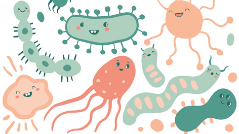 Cartoon illustrations of different virus cells